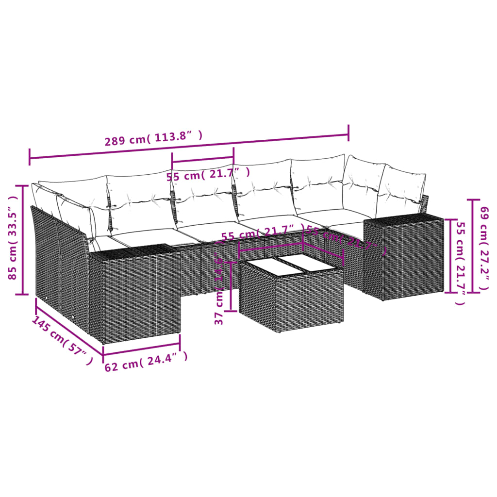 8-tlg. Garten-Sofagarnitur mit Kissen Braun Poly Rattan