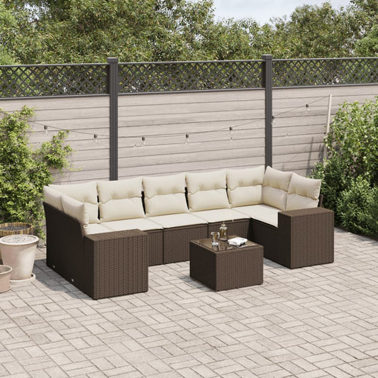 8-tlg. Garten-Sofagarnitur mit Kissen Braun Poly Rattan