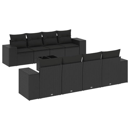 9-tlg. Garten-Sofagarnitur mit Kissen Schwarz Poly Rattan