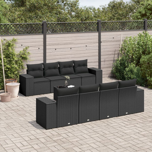 9-tlg. Garten-Sofagarnitur mit Kissen Schwarz Poly Rattan