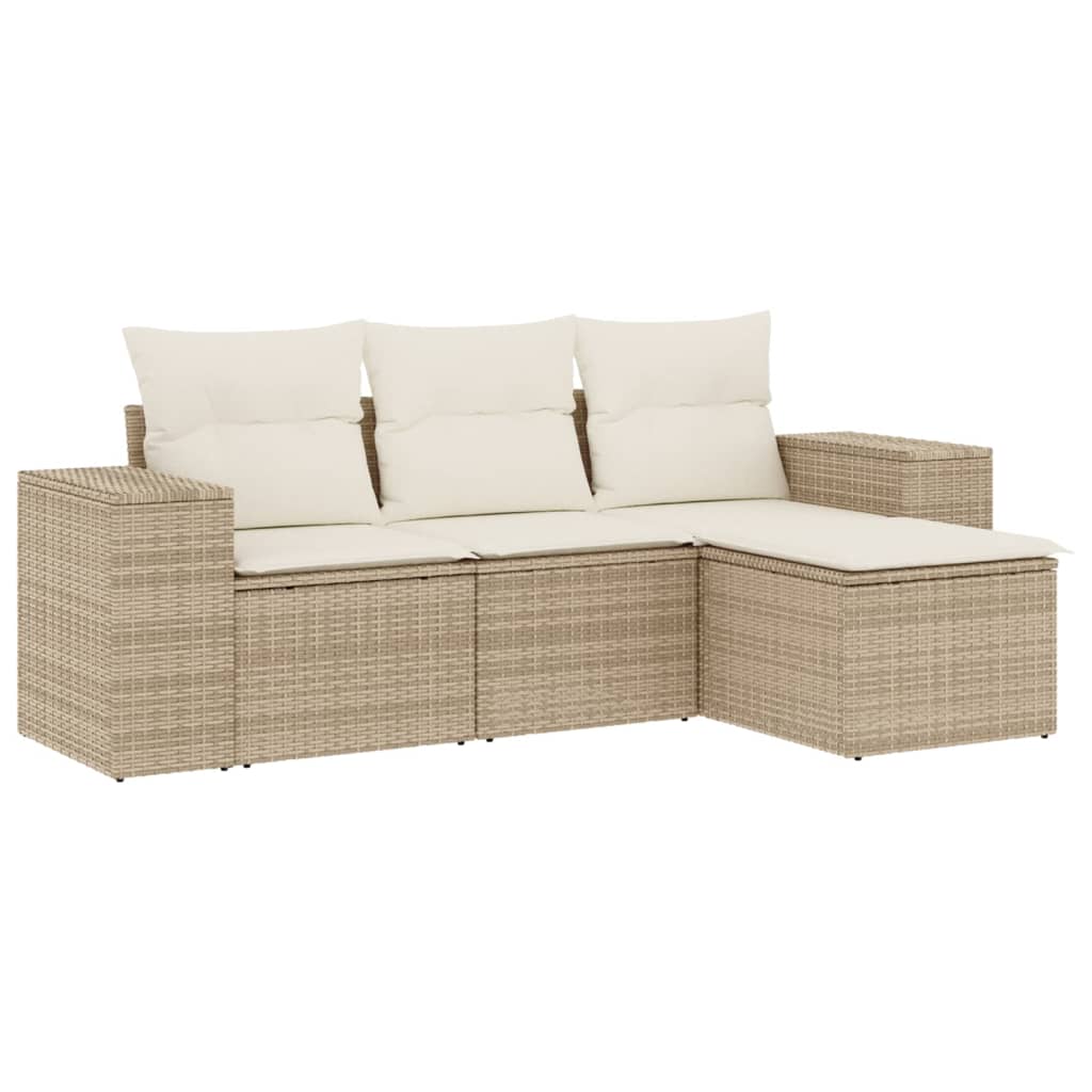 4-tlg. Garten-Sofagarnitur mit Kissen Beige Poly Rattan