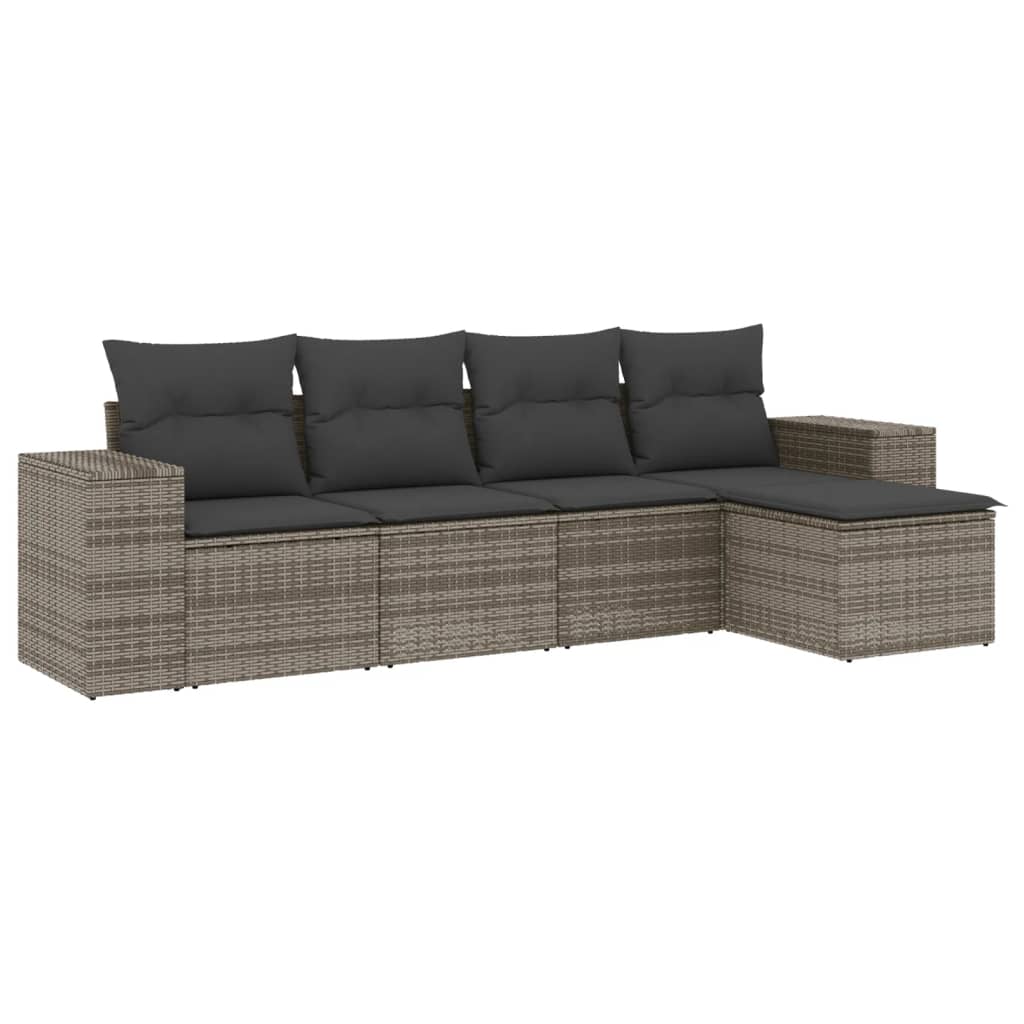 5-tlg. Garten-Sofagarnitur mit Kissen Grau Poly Rattan