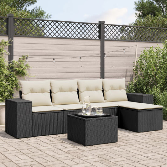 6-tlg. Garten-Sofagarnitur mit Kissen Schwarz Poly Rattan