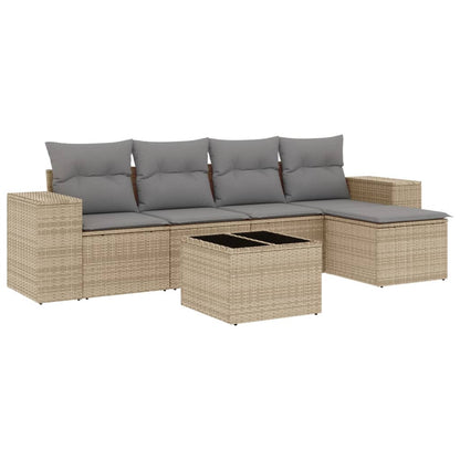 6-tlg. Garten-Sofagarnitur mit Kissen Beige Poly Rattan