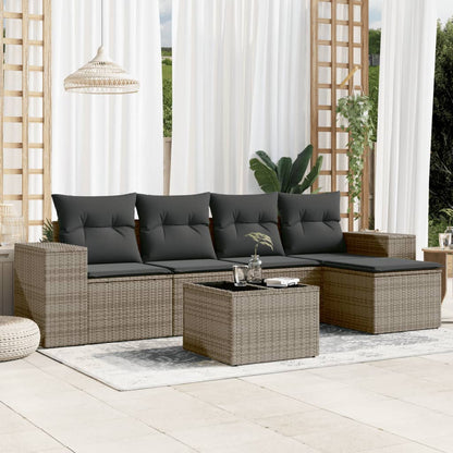 6-tlg. Garten-Sofagarnitur mit Kissen Grau Poly Rattan