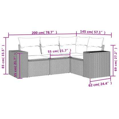 4-tlg. Garten-Sofagarnitur mit Kissen Schwarz Poly Rattan