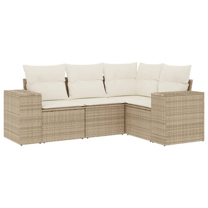 4-tlg. Garten-Sofagarnitur mit Kissen Beige Poly Rattan