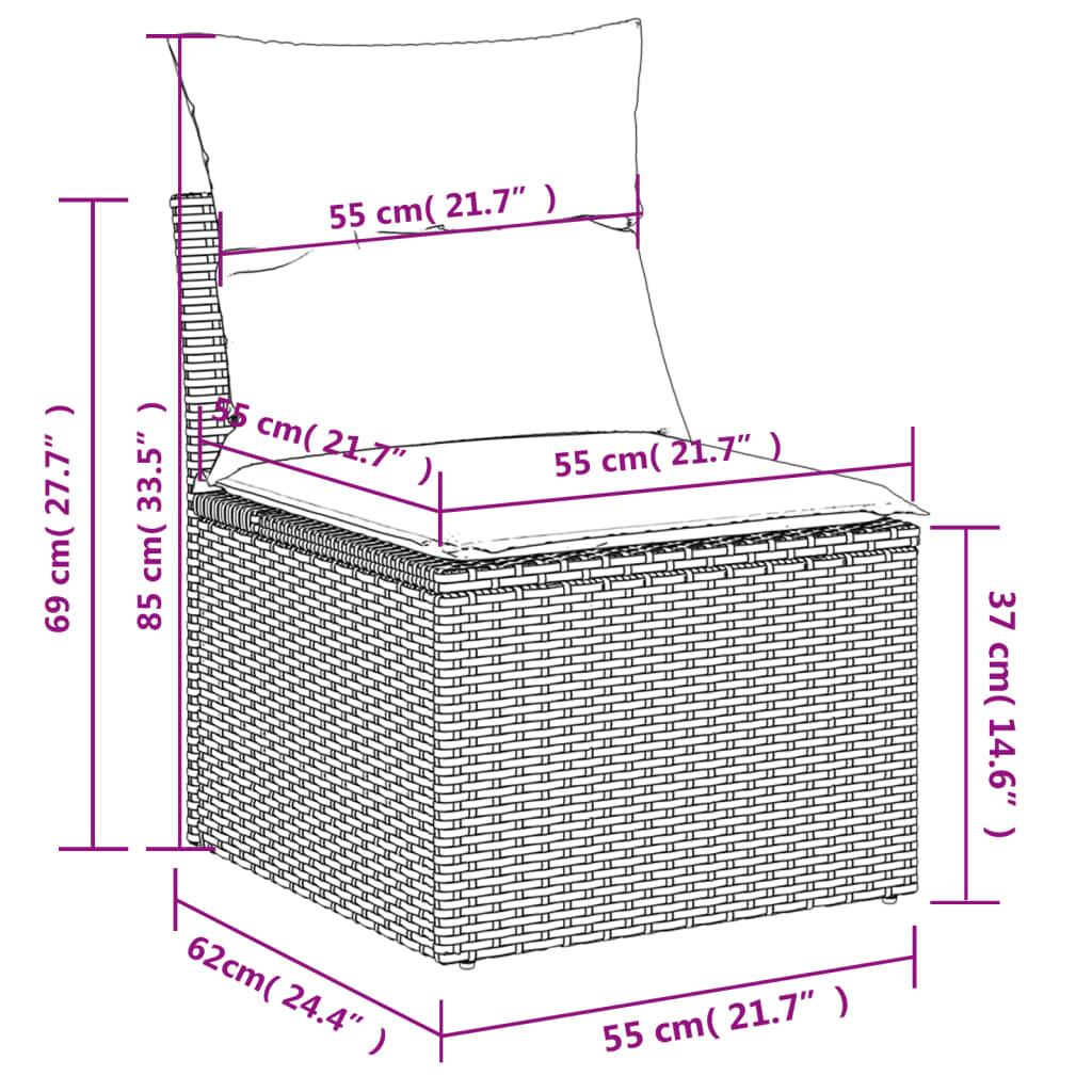 4-tlg. Garten-Sofagarnitur mit Kissen Grau Poly Rattan