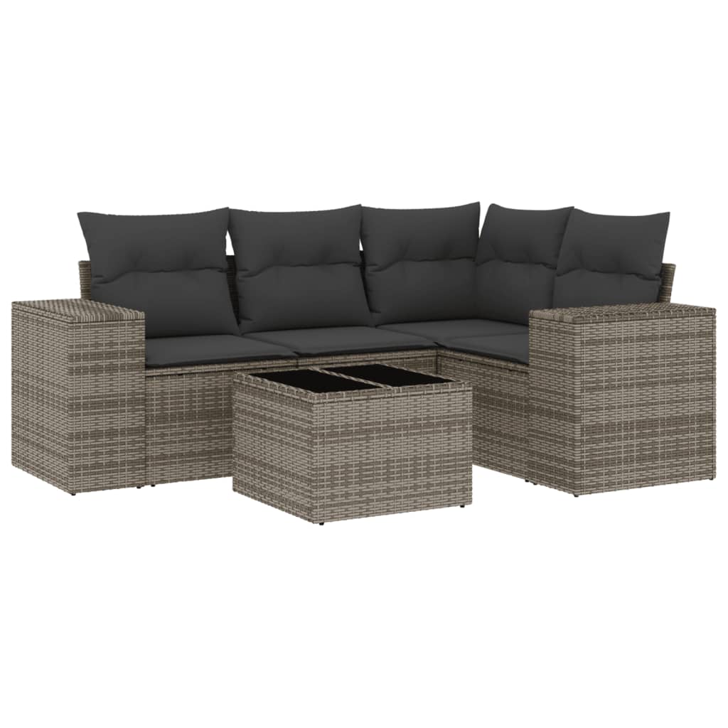 5-tlg. Garten-Sofagarnitur mit Kissen Grau Poly Rattan