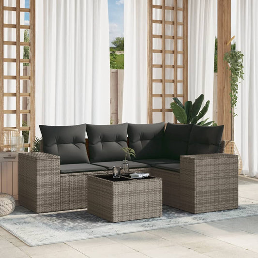 5-tlg. Garten-Sofagarnitur mit Kissen Grau Poly Rattan