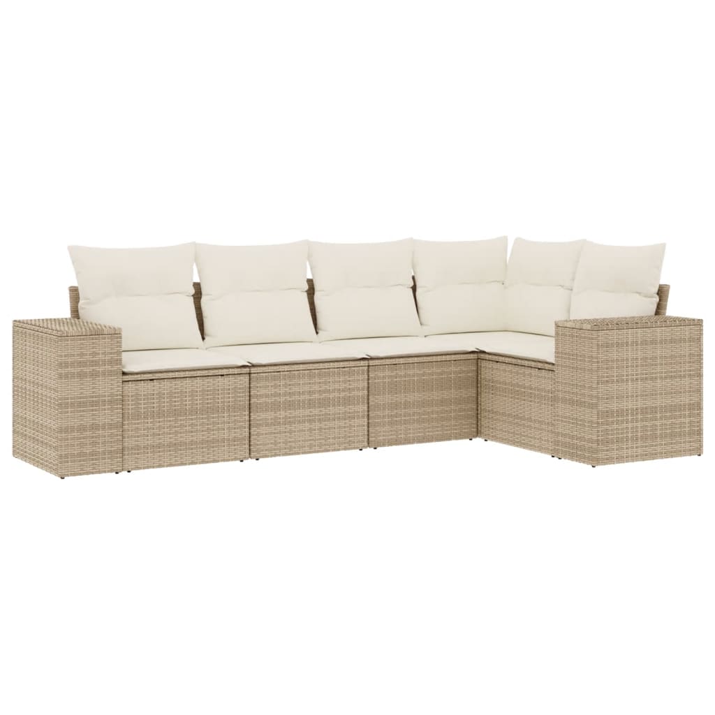 5-tlg. Garten-Sofagarnitur mit Kissen Beige Poly Rattan