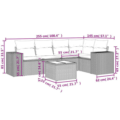 6-tlg. Garten-Sofagarnitur mit Kissen Schwarz Poly Rattan