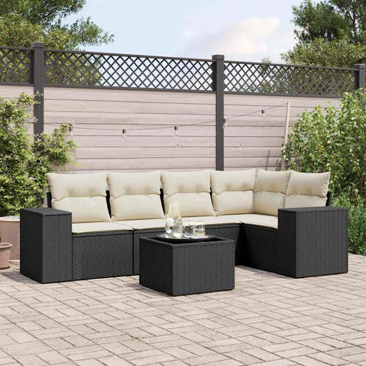 6-tlg. Garten-Sofagarnitur mit Kissen Schwarz Poly Rattan