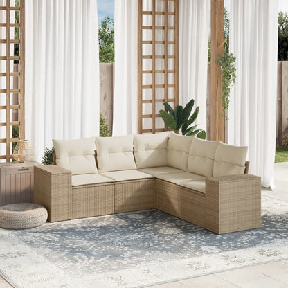 5-tlg. Garten-Sofagarnitur mit Kissen Beige Poly Rattan