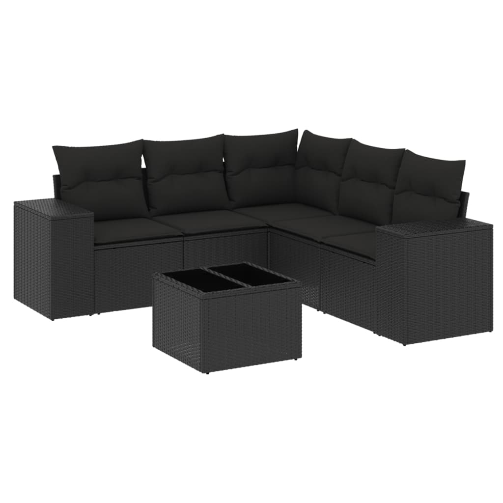 6-tlg. Garten-Sofagarnitur mit Kissen Schwarz Poly Rattan