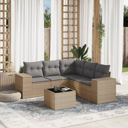 6-tlg. Garten-Sofagarnitur mit Kissen Beige Poly Rattan