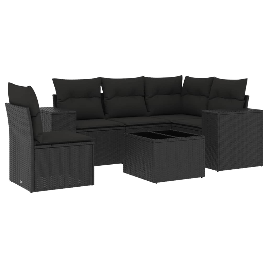 6-tlg. Garten-Sofagarnitur mit Kissen Schwarz Poly Rattan