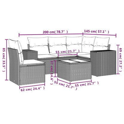 6-tlg. Garten-Sofagarnitur mit Kissen Schwarz Poly Rattan