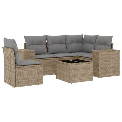 6-tlg. Garten-Sofagarnitur mit Kissen Beige Poly Rattan