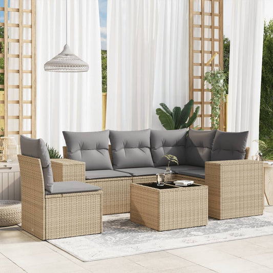 6-tlg. Garten-Sofagarnitur mit Kissen Beige Poly Rattan