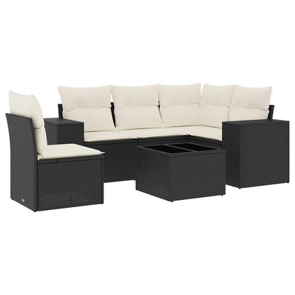 6-tlg. Garten-Sofagarnitur mit Kissen Schwarz Poly Rattan