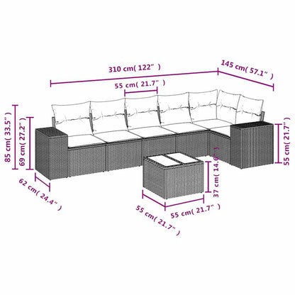 7-tlg. Garten-Sofagarnitur mit Kissen Hellgrau Poly Rattan