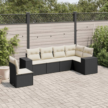 6-tlg. Garten-Sofagarnitur mit Kissen Schwarz Poly Rattan