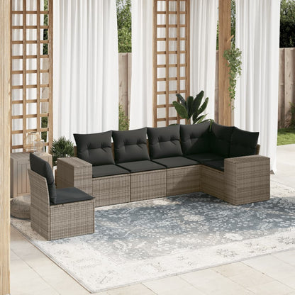 6-tlg. Garten-Sofagarnitur mit Kissen Grau Poly Rattan