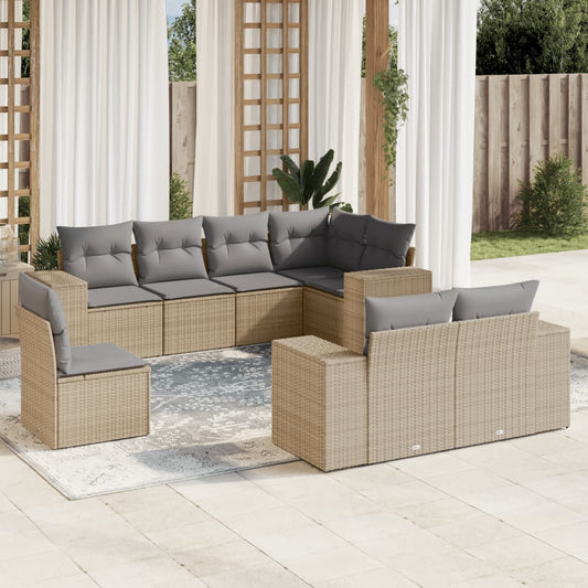 8-tlg. Garten-Sofagarnitur mit Kissen Beige Poly Rattan