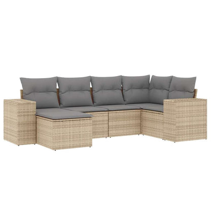 6-tlg. Garten-Sofagarnitur mit Kissen Beige Poly Rattan