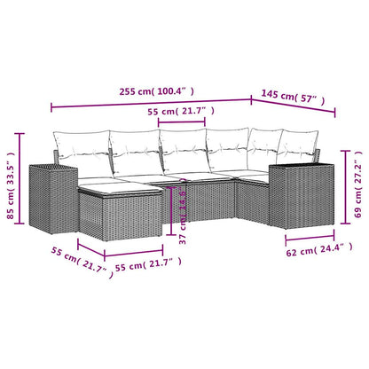 6-tlg. Garten-Sofagarnitur mit Kissen Beige Poly Rattan