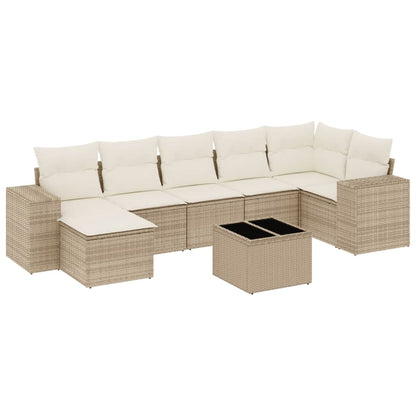 8-tlg. Garten-Sofagarnitur mit Kissen Beige Poly Rattan