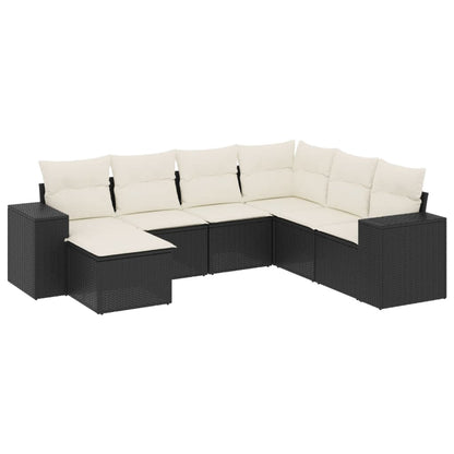 7-tlg. Garten-Sofagarnitur mit Kissen Schwarz Poly Rattan