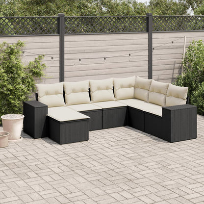 7-tlg. Garten-Sofagarnitur mit Kissen Schwarz Poly Rattan