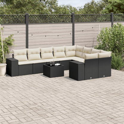 10-tlg. Garten-Sofagarnitur mit Kissen Schwarz Poly Rattan