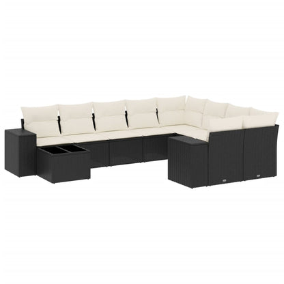 10-tlg. Garten-Sofagarnitur mit Kissen Schwarz Poly Rattan