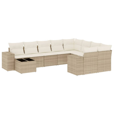 10-tlg. Garten-Sofagarnitur mit Kissen Beige Poly Rattan