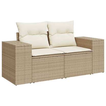 10-tlg. Garten-Sofagarnitur mit Kissen Beige Poly Rattan