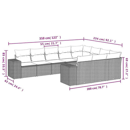 10-tlg. Garten-Sofagarnitur mit Kissen Schwarz Poly Rattan