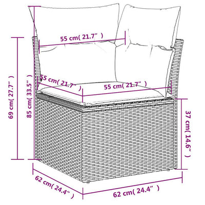 10-tlg. Garten-Sofagarnitur mit Kissen Schwarz Poly Rattan