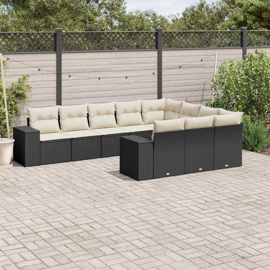 10-tlg. Garten-Sofagarnitur mit Kissen Schwarz Poly Rattan