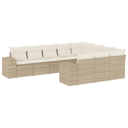 10-tlg. Garten-Sofagarnitur mit Kissen Beige Poly Rattan