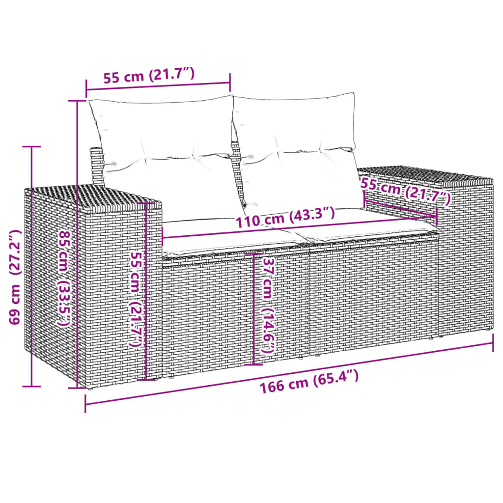 10-tlg. Garten-Sofagarnitur mit Kissen Beige Poly Rattan