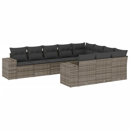 10-tlg. Garten-Sofagarnitur mit Kissen Grau Poly Rattan