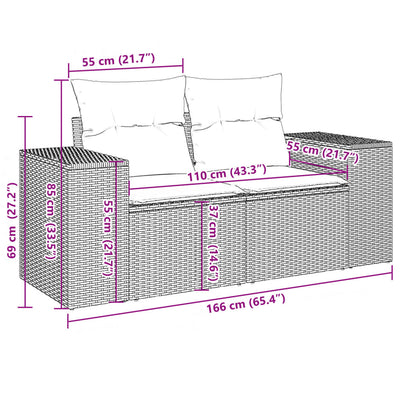 10-tlg. Garten-Sofagarnitur mit Kissen Hellgrau Poly Rattan