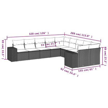 10-tlg. Garten-Sofagarnitur mit Kissen Grau Poly Rattan