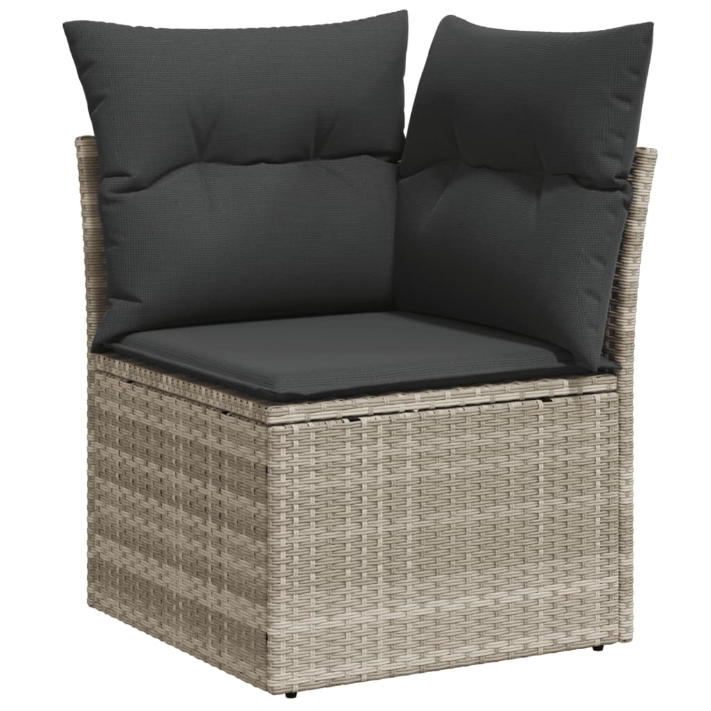 10-tlg. Garten-Sofagarnitur mit Kissen Hellgrau Poly Rattan