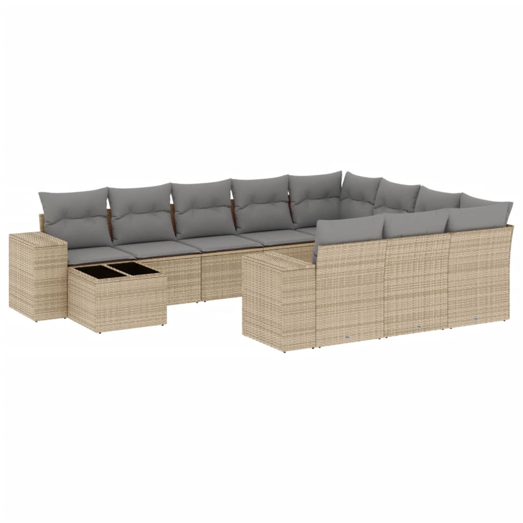 11-tlg. Garten-Sofagarnitur mit Kissen Beige Poly Rattan