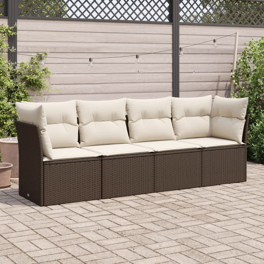 4-tlg. Garten-Sofagarnitur mit Kissen Braun Poly Rattan