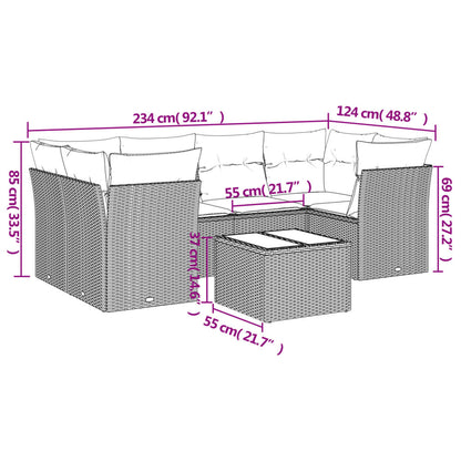 7-tlg. Garten-Sofagarnitur mit Kissen Beige Poly Rattan